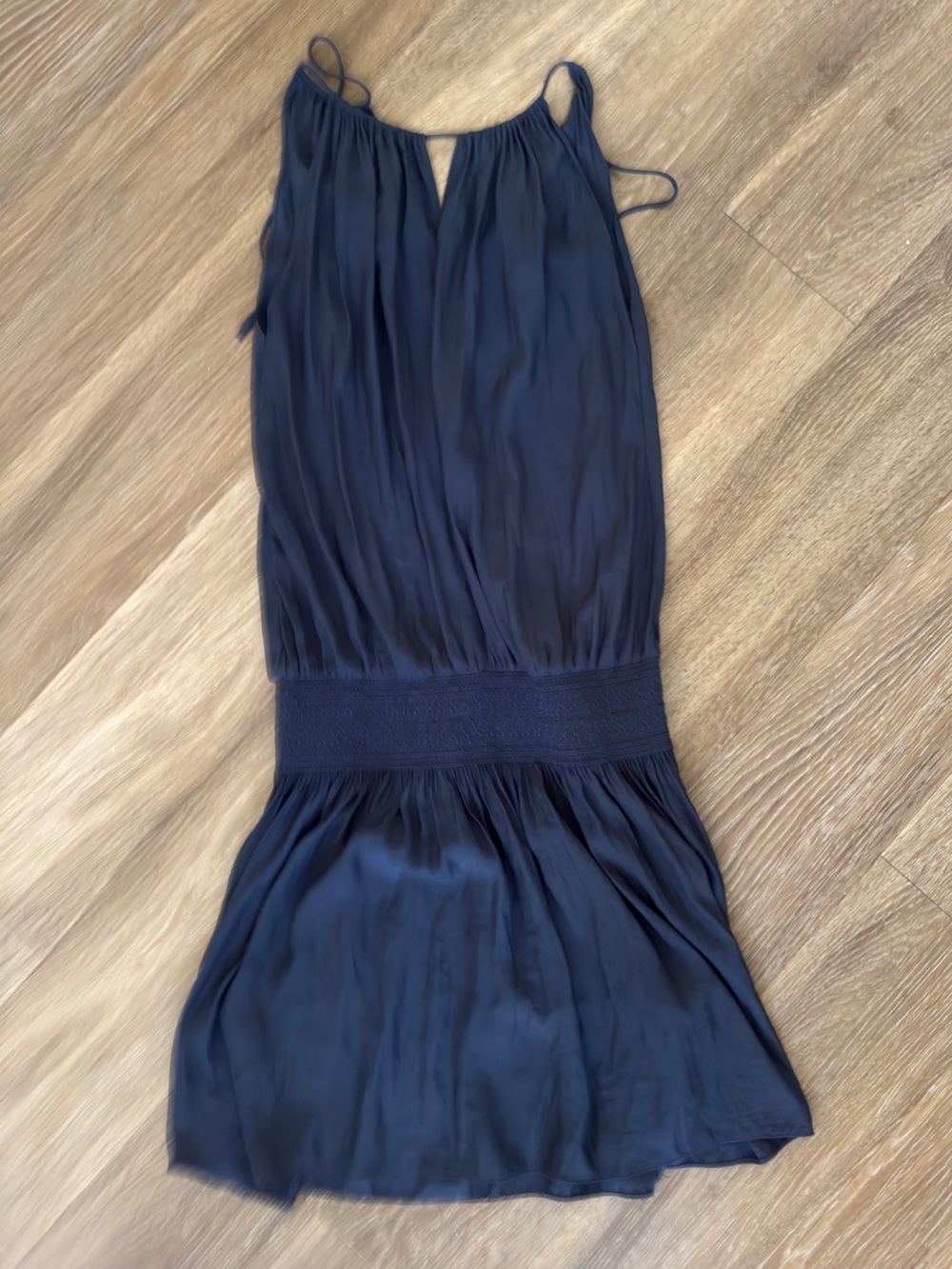 Ramy Brook Navy Smocked-Waist Silk Dress